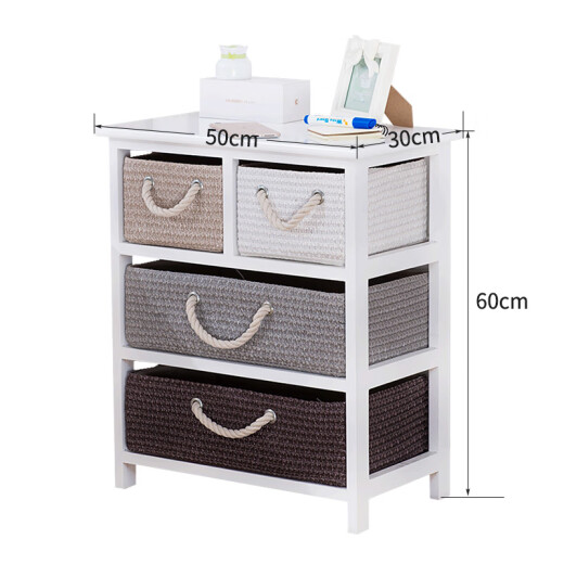 Jiayi Simple Bedside Table Drawer Cabinet Rattan Storage Storage Cabinet Korean Wheat Straw Four Drawer Cabinet White