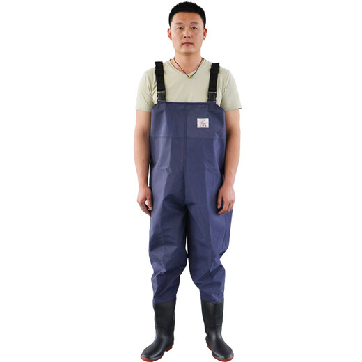 Hongshiyu waterproof and electricity-proof thickened wear-resistant acid and alkali resistant waders waterproof clothing fishing fishing waders blue half body 44