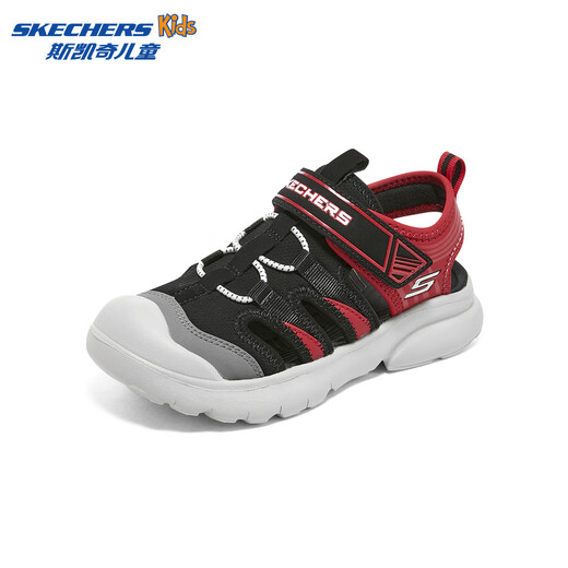 Skechers Skechers children's toe sandals boys' shoes summer lightweight non-slip boys' big head beach shoes 406511L black/red/BKRD 32