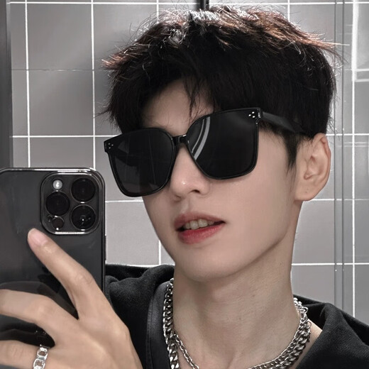 LESCA LUNETIERGM trendy Internet celebrity sunglasses high-end fashion driving UV protection HE same style black frame