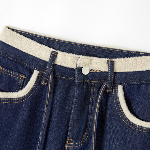 Shechi plus velvet warm jeans women's 2025 winter new drawstring high waist slim casual wide leg pants