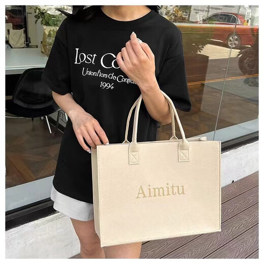 Extra large capacity ins felt bag handbag large capacity bag printed storage bag felt handbag brown small bag 30*20*13