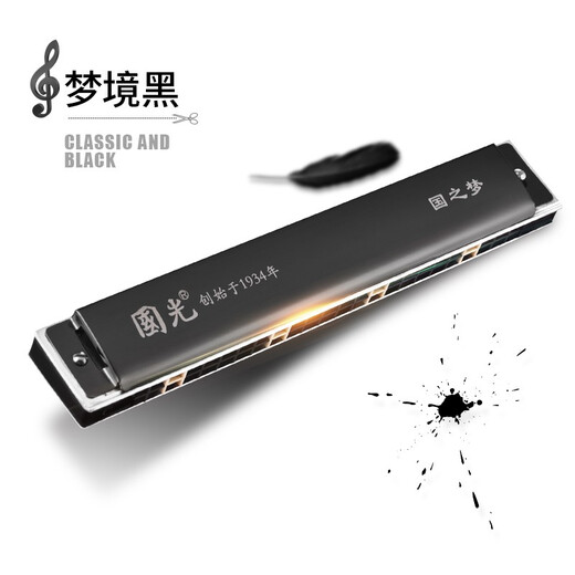 Guoguang Old Brand Harmonica Stress 2-Hole C-Tune Performance Professional Grade Polyphonics Polyphonic para estudiantes, piano introductorio masculino y femenino Estrés negro de 28 hoyos + regalo [con símbolo fonético]