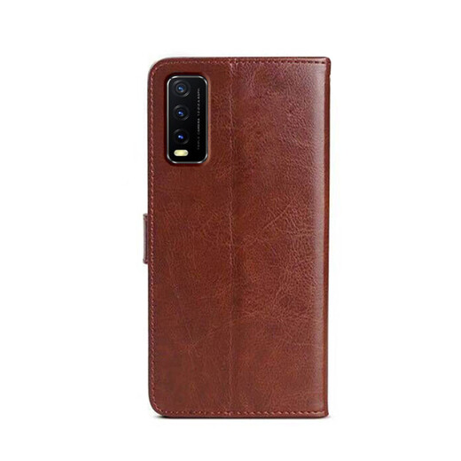 阿峻科科 vivoy30手机壳翻盖式皮套V2034A保护硅胶套步步高Y30外壳6.51英寸丫三十全包 皮套棕色【vivoY30】+全屏钢化膜+挂绳