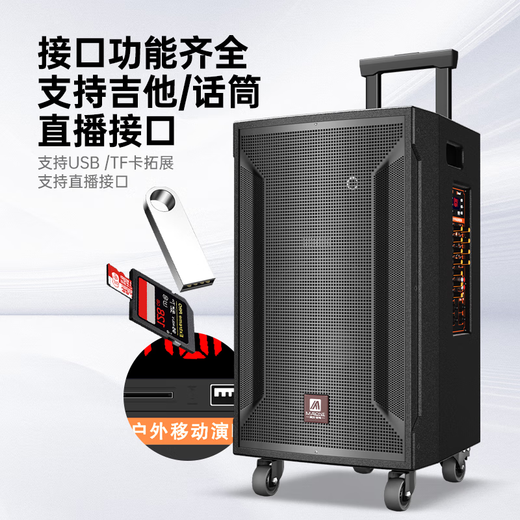 Manlong square dance audio high-power wireless microphone Bluetooth musical instrument Internet celebrity live broadcast mobile outdoor high-end karaoke machine singing trolley speaker W-12S audio dual microphone + gift package