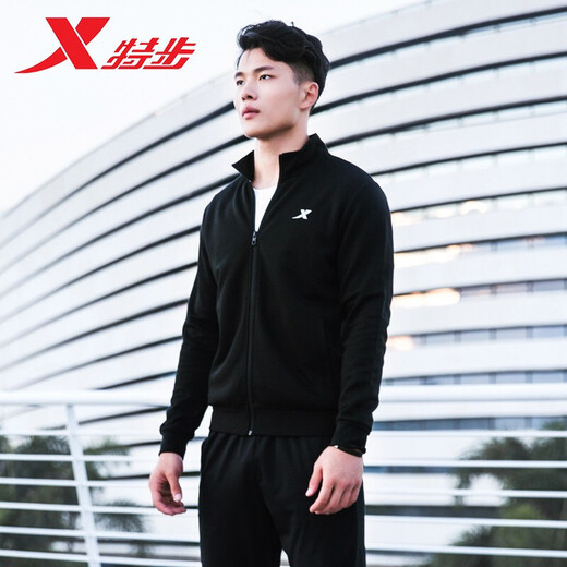 Extended hoodie men's sports jacket men's 2025 spring and summer new style windproof solid color jacket men's comfortable and casual long sleeves black-9277 (stand-standing collar) S