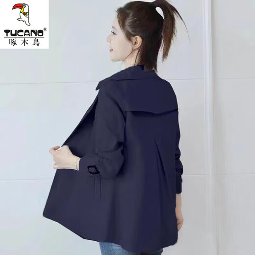 Woodpecker short windbreaker for women petite 2024 new spring and autumn Korean style temperament and style women's khaki windbreaker jacket khaki version with lining L Recommendation 106-120