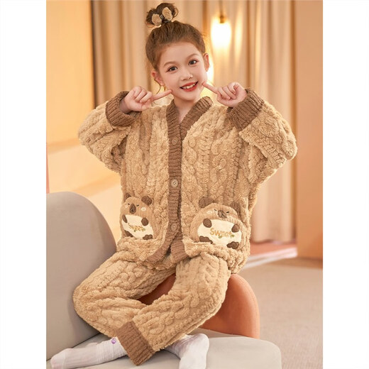 Yuan Nationality Kapibala Girls Pajamas 2024 Новая коралловая бархата с утолщенными детскими девочками осень и зимняя фланель домашняя одежда LDE6621 Код Капибала [145-155 см. Вес 60-80JIN [Джин равен 0,5 кг]