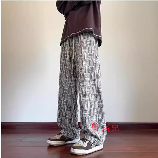 鲁宾克直筒灯芯绒裤子男春秋季新款潮牌运动卫裤宽松阔腿休闲裤 2483黑色 XL （建议125-135斤）
