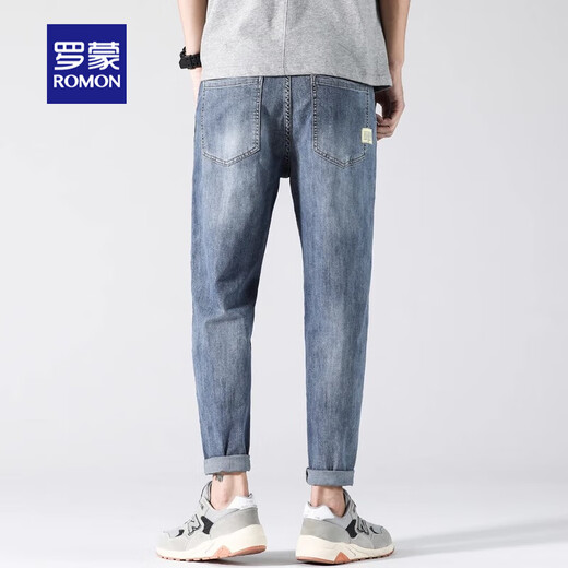 Lomon Jeans Men's 2025 Summer New Light Color Fashion Fashion Men's Loose Elastic Pants de trabajo Caballero de trabajo Men's Light Blue [Summer Thin Style] Venta caliente 32