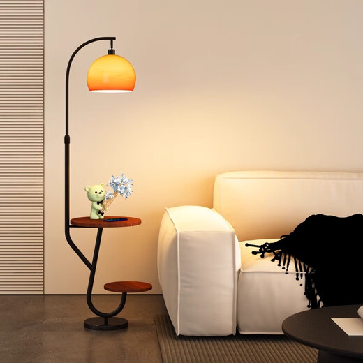 Zhong Shuai's antique style floor lamp living room sofa next to the shelf ornaments American retro bedroom bedside table integrated black - walnut color desktop - three-color light changing