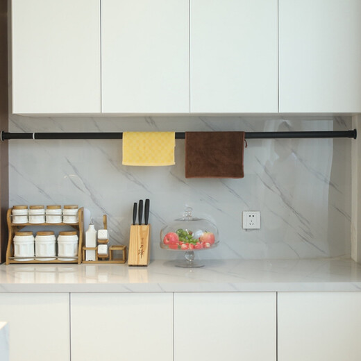 1GSHOP special punch-free installation point buckle telescopic rod for curtains, simple Roman rod for bedroom, kitchen and bathroom, modern matte black, 32 diameter, 1.6-2.1 meters