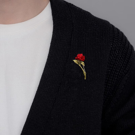 BJYL red rose brooch men's high-end suit corsage men's design niche high-end cool style brooch accessories high-end red rose brooch