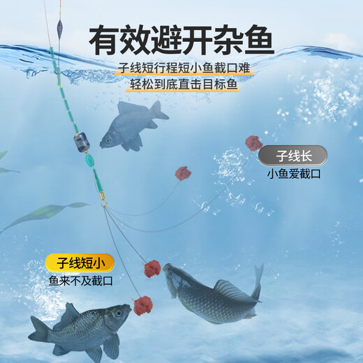 Kawazawa short sub-line double hook upgraded gold sleeve fish hook finished product tied set shallow water wild fishing anti-tangle sea evening hook crucian carp hook gold sleeve barbed 32cm hook 3/4 line 0.4/0.6 sub-line double hook 20 pairs/box