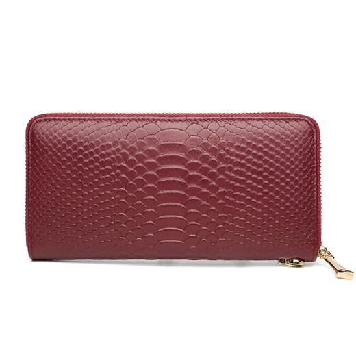 Crocodile shirt first layer cowhide long wallet snake pattern clutch bag women's fashion simple mobile phone bag T1983 wine red