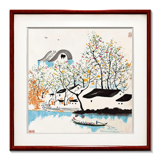 Zi Teng Suixuan Wu Guanzhong ink painting new Chinese style modern living room decoration painting restaurant dining room hanging painting bedroom mural Chinese style Figure 7 50*50cm mahogany color solid wood frame