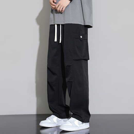Dingfengbaoluo ice silk quick-drying casual pants for men's American workwear trendy versatile straight-leg high-length trousers K515 black XL