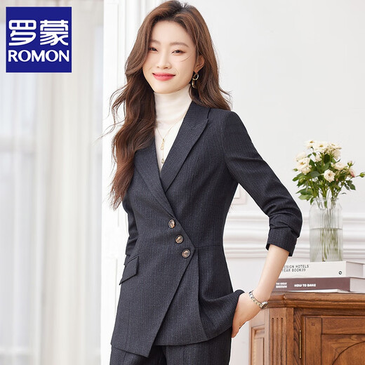 ROMON high-end professional suit women's formal wear 2025 new autumn and winter temperament goddess hotel manager work clothes suit black suit + black trousers + white sweater L