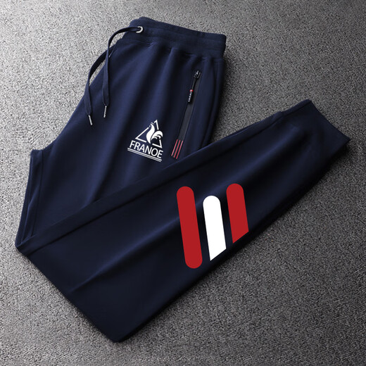 Le coq sportif French big cock casual sports pants for men in spring, autumn and winter new fashion versatile running leggings long pants navy plus velvet flat-footed sweatpants red and white three stripes L size recommended 120-140Jin Jin equals 0.5 kg