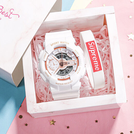 Park RI Watch Schüler Junior High School weiblich Ins Stil Internet Berühmtheit Einfache elektronische Uhr Harajuku Sport frisch 918 692-32 Pink Gold Watch + Batterie