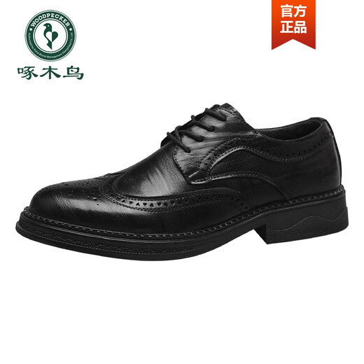 啄木鸟皮鞋男新款秋季透气商务正装男士休闲英伦百搭新郎布洛克结婚鞋子 黑色1381凉鞋款 39 标准皮鞋码