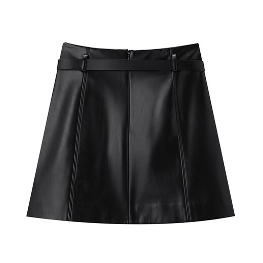 PEACEBIRD Women's Skirt Leather Skirt Fashionable Texture Spring and Autumn Women's Versatile A-Line Skirt Black XL