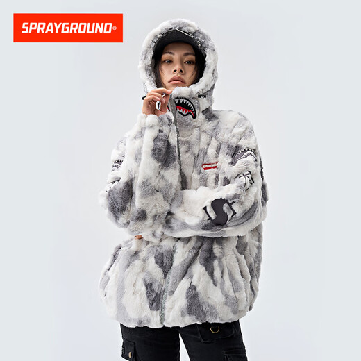 SPRAYGROUND star's same style plush cotton-padded jacket for men 2025 autumn and winter shark mouth male and female couple plush cotton-padded jacket, light gray 2XL