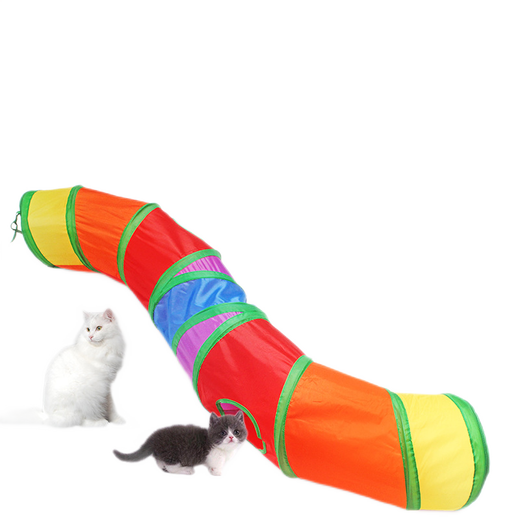 Lanswood Cat Toy Cat Tunnel Kitten Funny Stick Pet Cat Toys Cat Supplies Necessary Supplies for Self-Happiness Cats Colored S-shaped Channel 25x122cm
