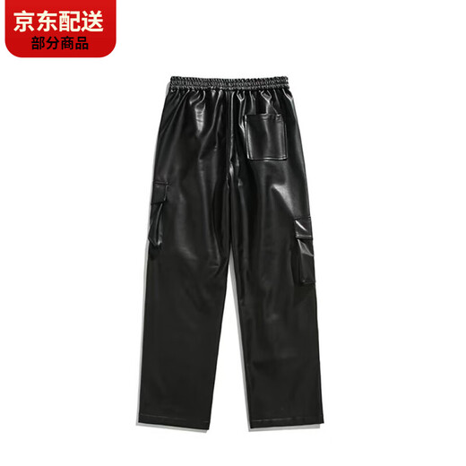 Pickup Cat American Retro PU Leather Casual Pants Men's Retro Hip Hop Punk Leather Pants Autumn and Winter West Coast Black 2xl