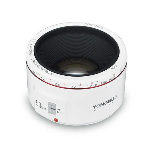 Yongnuo YN50mm F1.8 small spittoon lens automatic standard fixed focus lens suitable for 100d200d second generation r10r100r6r8r50 micro single portrait camera Canon EF mount second generation 50mm F1.8 white shell