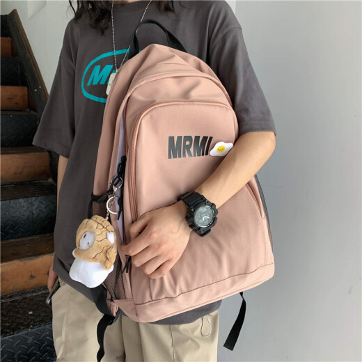 Tang Yu Japanese canvas schoolbag for female high school students Korean version large capacity simple ins versatile junior high school student college student backpack retro Hong Kong style girl primary school student casual backpack male pink (delivery bear pendant + medal as shown)
