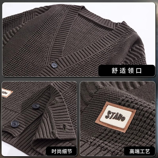 Lexinchao winter trendy brand retro V-neck cardigan sweater men loose large size American heavy casual knitted sweater jacket dark brown M[100-130Jin[Jin equals 0.5 kg]]