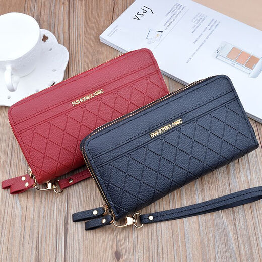 Knusprige Gruppe Neue Doppel-Reißverschluss Frauen Brieftasche Frauen Lange Mutter Brieftasche große Kapazität Kupplung Doppelschicht Multi-Card-Handy-Tasche Schwarz [Doppel-Reißverschluss]