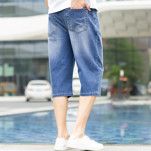 Dada Niu hautfreundlicher und bequemer Sommer dünne, geschnittene Jeans Herren Elastizier, gerade lose hochwertige modische hübsche mittelgroße Hosen Blau 719 32 Hosen Taille 2 Fuß 5