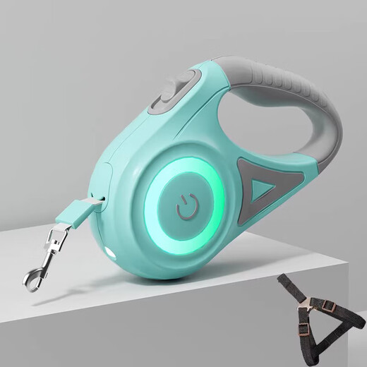 Hippie dog leash, automatic retractable dog leash, anti-riot dog chain, small and medium-sized dogs, Internet celebrity pet supplies, colorful model, mint green 5 meters, plus M size chest baby bag - (bust size 43-55/applicable to 1