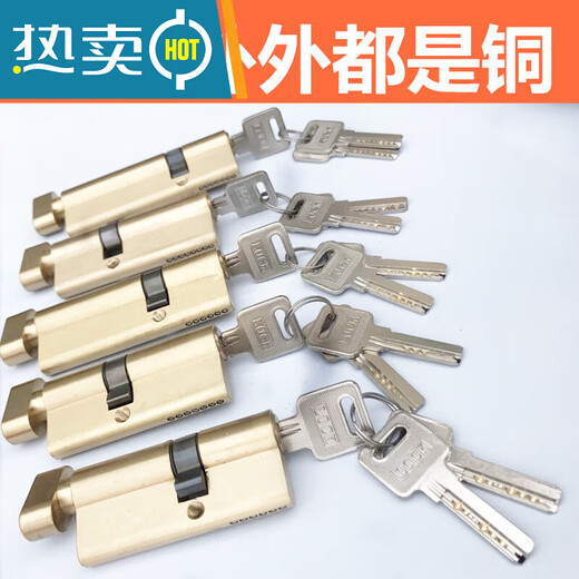 温诗欧村铝合金门锁锁芯断桥门塑钢门铜正芯偏芯单头防盗门锁锁心锁头 金色铜钮47+81=1283条铜匙