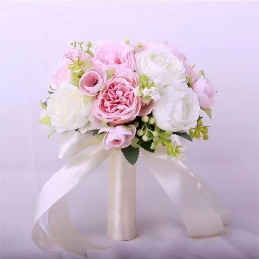 致仕手捧花新娘韩式婚礼结婚领证仿真花束森系婚纱摄影拍照道具手捧花 相守一生加大款
