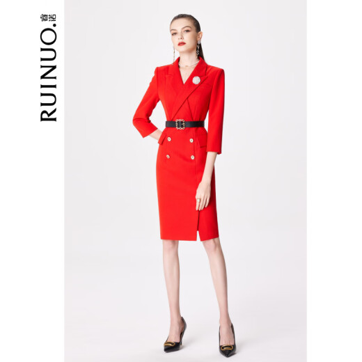 Ruinuo Red Annual Meeting Formal Dress Fashionable and Western-style Professional Suit Suit Skirt-like Temperament Work Wear Dress (Pre-sale 15 days) S