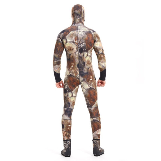 Swimming speed (Yon sub) YON SUB wetsuit one-piece thickened hooded wetsuit snorkeling suit 5mm winter swimming thermal suit cold-proof surfing suit 5MM gray camouflage plus velvet style XL