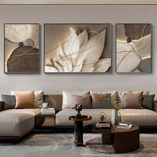 
Meiyou Chunshilai runs simple modern living room sofa background wall decoration painting light luxury high-end triptych feather hanging painting JD13795 left and right 30*40 middle 60*40 crystal porcelain aluminum alloy black frame