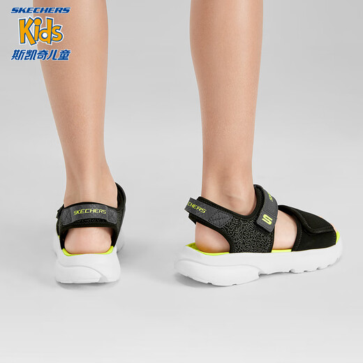 Skechers Skechers Sandals Children's Men's Shoes Summer Open-Toed Big Children's Refreshing Easy-Bend Beach Shoes 406512L Black/Lemon/BKLM 33.5