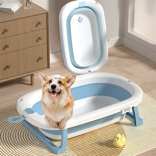 Yi Jian Dog Bath Basin Foldable Pet Bath Basin for Small and Large Dogs Special Pet Bath Basin with Drainage Cat Bath Basin Folding Bath Basin Ordinary Model without Temperature Control - Blue