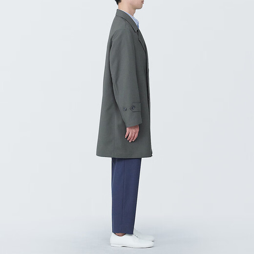 无印良品（MUJI） 男式 双排扣大衣 风衣外套男春秋 中长款 AD0V8C4S 炭灰色 XL 180/104A