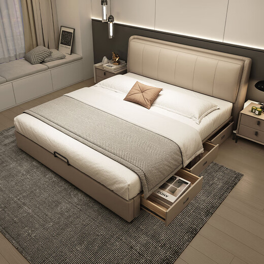 Fermax (Freemax) Modernes einfaches Lederkunstbett 2024 Hauptschlafzimmer Weiches Bett 1,8 m massives Holzbett Kleine Wohnung Doppelbett 16, LP-677#