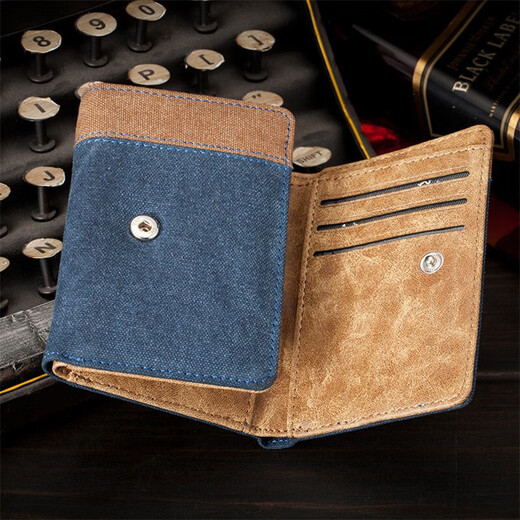 Feng Shang Canvas Wallet Men's Retro Retro Short Trespliables Denim Cambio de estudiantes Bolsa de tarjeta pequeña Minimalista Minimalista Regalos Denim 3 veces Men de billetera [azul 3 veces azul]
