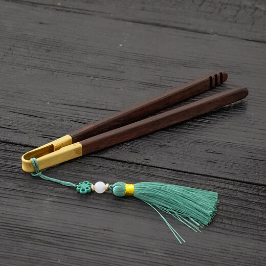 Ebony copper wood tea clip, solid wood rosewood tea cup clip, tea making tools, tweezers, kung fu tea set, Zen tea ceremony accessories, tassel-ebony copper wood tea clip