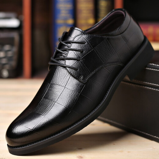 Oubu leather shoes men's British formal shoes business casual work leather shoes lace-up wedding leather shoes R black 42
