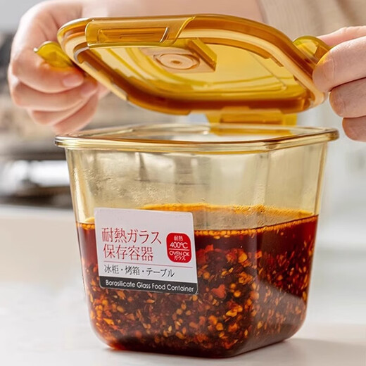 Home KATEI STORY Japanese chili oil special jar household oil spicy storage box high silicon boron glass high temperature resistant red oil sealed jar square chili jar single piece 900ml