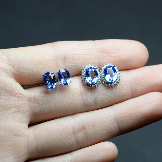 Feiyu Fat Donglai same style tanzanite earrings blue topaz earrings for women tanzanite blue silver inlaid with Princess Diana's four claws simple style simple style