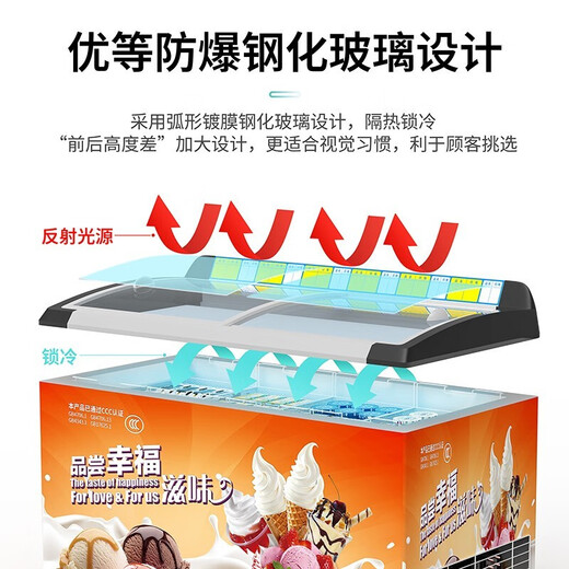 赫强冷藏冷冻展示柜单温冰柜商用家用卧式冷柜玻璃门饮料雪糕柜 688雪糕柜贴画版